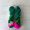 Sour Watermelon Candy- Hand dyed assigned pooling yarn - vibrant green with a pop of sour apple lime and fuchsia magenta hot pink