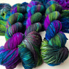 The Silence In Between - Hand dyed yarn, black sapphire blue midnight magenta purple moss green lime - Andrea Gibson Poetry inspired