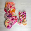 Music Box - Hand dyed yarn, orange fuchsia magenta purple white green speckled - Andrea Gibson Poetry inspired