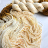 Nut Coffee - Hand dyed assigned color pooling yarn - SW Merino Fingering Weight warm brown pop with cream base and brown speckles