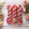 Peach Dahlia - Hand dyed variegated yarn - Merino Fingering to worsted dyed to order peach coral yellow green pink speckles