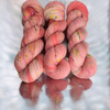 Peach Dahlia - Hand dyed variegated yarn - Merino Fingering to worsted dyed to order peach coral yellow green pink speckles