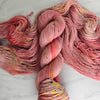 Peach Dahlia - Hand dyed variegated yarn - Merino Fingering to worsted dyed to order peach coral yellow green pink speckles