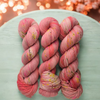 Peach Dahlia - Hand dyed variegated yarn - Merino Fingering to worsted dyed to order peach coral yellow green pink speckles