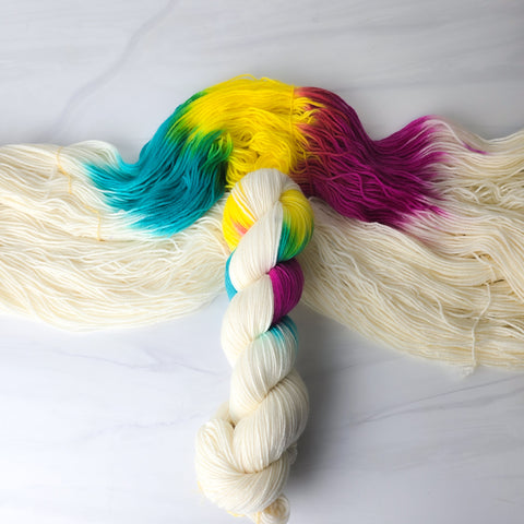 Pansexual I Love Your Soul AP Style - assigned pooling variegated yarn -white yarn with a pop of pink yellow blue  - LGBTQIA gay pride