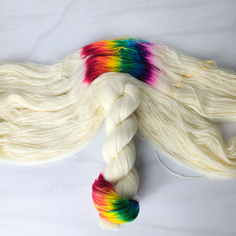 Rainbow AP Style - assigned pooling variegated yarn -white yarn with a rainbow pop - LGBTQIA gay pride