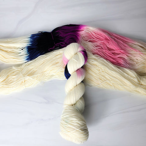 Gender Fluid flag Sometimes AP Style - assigned pooling variegated yarn -white yarn with a pop of pink purple black  - LGBTQIA gay pride