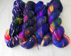 All of Me Changed Like Midnight - Hand dyed yarn,  dark midnight blue with fuchsia pink and neon yellow -  Taylor Swift inspired yarn