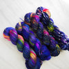 All of Me Changed Like Midnight - Hand dyed yarn,  dark midnight blue with fuchsia pink and neon yellow -  Taylor Swift inspired yarn