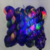 All of Me Changed Like Midnight - Hand dyed yarn,  dark midnight blue with fuchsia pink and neon yellow -  Taylor Swift inspired yarn