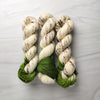 Vintage Green Christmas - Hand dyed assigned pooling yarn -SW Merino choose your base fingering sock dk lace bulky aran - white with speckles and a pop of moss green