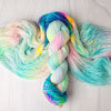 Euclid - Hand dyed Variegated assigned pooling yarn - Fingering to bulky- pastel turquoise and rainbow with pop of vibrant darker rainbow colors inspired by sleep token song