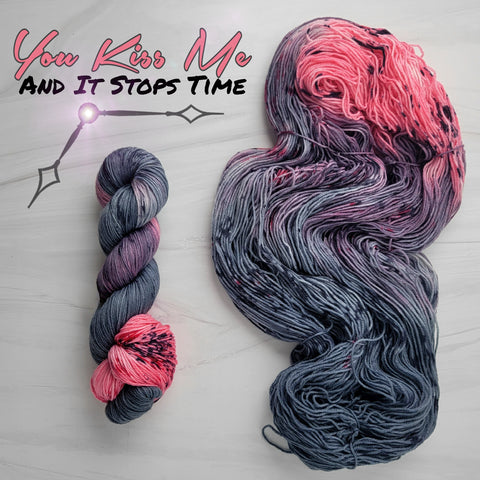 You Kiss Me And It Stops Time - Hand dyed yarn, grey pink speckled - Taylor Swift inspired
