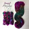 Grief Astronomer - Hand dyed variegated yarn, dyed to order on Fingering DK sport worsted Aran or bulky Weight, inspired by the poetry of Andrea Gibson - magenta pink purple teal green brown