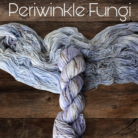 Periwinkle Fungi - Hand dyed yarn - pastel periwinkle with brown rainbow speckles