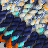 Super Duper - Hand dyed yarn, white with splashes of navy turquoise and orange dup15q alliance colors