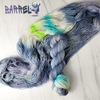 Barrel - Hand dyed yarn, assigned pooling - Nightmare Before Christmas inspired collection - periwinkle blue grey with pop of white and neon blue and lime green glows under blacklight