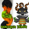 Harlequin Demon - Hand dyed yarn, assigned pooling - Nightmare Before Christmas inspired collection -  black orange neon green glows under blacklight