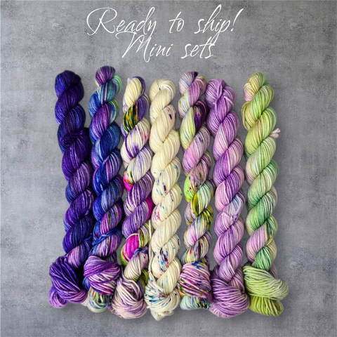 Mini Fade Yarn Set - 7 skeins 20g each  - Hand dyed yarn - purple violet blue green speckled yarn ready to ship