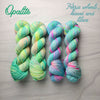 Ferris Wheels Kisses And Lilacs - Hand dyed, neon pastel blue pink yellow -  Taylor Swift inspired yarn glows under blacklight