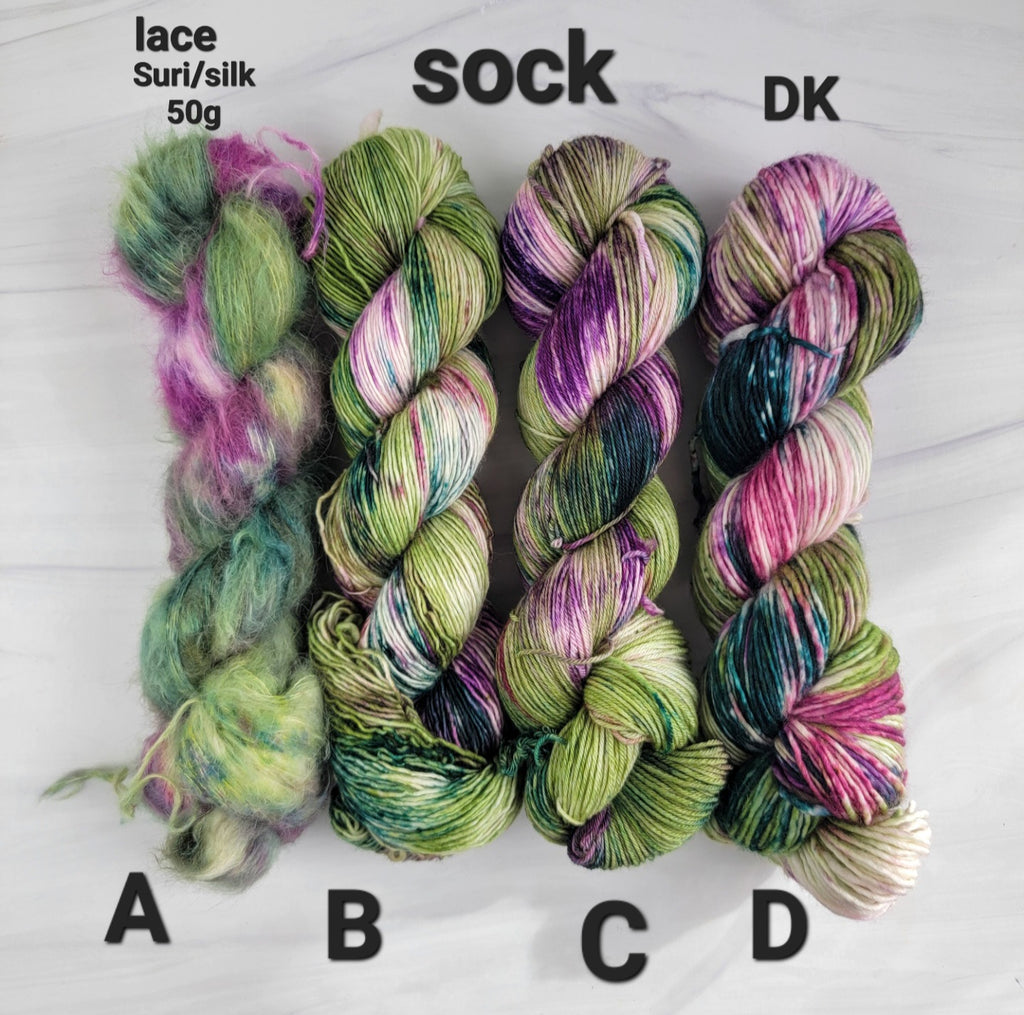 SALE lot - Ready to ship yarn - pink green teal purple with speckles - 100g  each