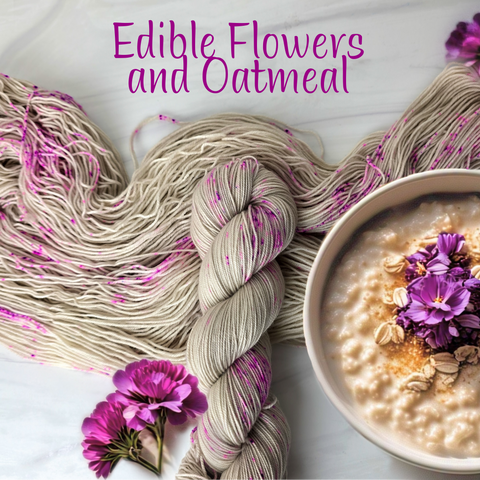 Edible Flowers and Fungi - Hand dyed yarn - pastel cream with purple pink violet speckles