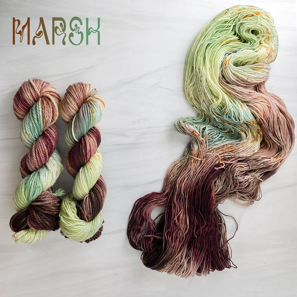 Marsh - Hand dyed variegated palindrome yarn - brown cream green neutral earthy colors with speckles