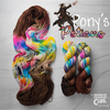 Pony's Potions - Hand dyed Variegated yarn, Fingering Weight, inspired by Dungeon Crawler Carl book series - warm brown with a pop of white splashed in rainbow and black purple speckles