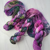 Flowers in Your Hair - Hand dyed variegated yarn - Indie Song Tracks collection - Merino Fingering to worsted dyed to order - dark purple pink with teal moss green and speckles