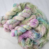 May You Find Happiness - Hand dyed variegated yarn - Indie Song Tracks collection - Merino Fingering to worsted dyed to order - white with pastel pink teal moss green and speckles