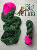 Big Tina - Hand dyed Assigned Pooling yarn, Fingering Weight, inspired by Dungeon Crawler Carl book series - dark green with a pop hot fuchsia pink