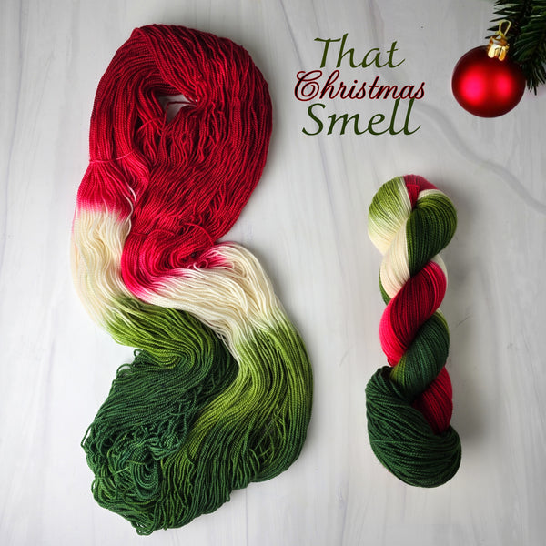 That Christmas Smell - Hand dyed variegated yarn - Merino Fingering to worsted