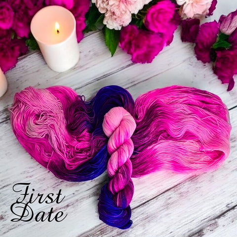 First Date -  Hand dyed variegated yarn -purple blue Violet fuchsia pink