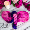 First Date -  Hand dyed variegated yarn -purple blue Violet fuchsia pink