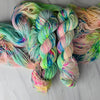 The Apothecary - Hand dyed variegated yarn, Fingering Weight, inspired by Dungeon Crawler Carl book series - white pastel neon yellow pink blue and splashed in vibrant eon speckles