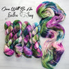 Ours Will Be An Endless Song - Hand dyed variegated yarn - Indie Song Tracks collection - Merino Fingering to worsted dyed to order - dark purple pink teal moss green white and speckles