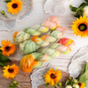 A Bouquet of Yes - Hand dyed yarn,  white peach coral orange yellow green, moss green and purple berry speckles - Andrea Gibson Poetry inspired