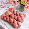 Peach Dahlia - Hand dyed variegated yarn - Merino Fingering to worsted dyed to order peach coral yellow green pink speckles