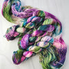 Ours Will Be An Endless Song - Hand dyed variegated yarn - Indie Song Tracks collection - Merino Fingering to worsted dyed to order - dark purple pink teal moss green white and speckles