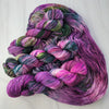 Flowers in Your Hair - Hand dyed variegated yarn - Indie Song Tracks collection - Merino Fingering to worsted dyed to order - dark purple pink with teal moss green and speckles