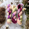 I'm not looking for roses - Hand dyed yarn,  white green brown purple speckled, peach pink moss berry mauve - Andrea Gibson Poetry inspired
