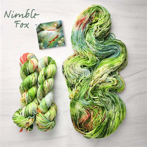 Nimble Fox - Hand dyed variegated speckled yarn - Merino Fingering to worsted