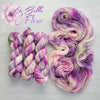 La Belle Fleur - Hand dyed variegated yarn - Indie Song Tracks collection - Merino Fingering to worsted dyed to order - pastel pink with white and teal moss green speckles