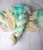 Everything is Going to be Okay - Hand dyed yarn, white light aqua with pink neon yellow and blue speckles