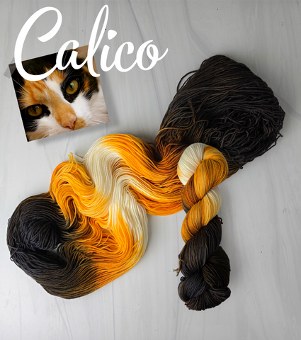 Calico - Hand dyed yarn, orange brown cream dark brown - cat coloring inspired