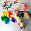 Have a Gay Day - LGBTQIA plus brown back trans flag - Hand dyed variegated yarn - white with roygbiv rainbow stripes  gay pride LGBTQ