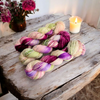 I'm not looking for roses - Hand dyed yarn,  white green brown purple speckled, peach pink moss berry mauve - Andrea Gibson Poetry inspired