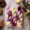 I'm not looking for roses - Hand dyed yarn,  white green brown purple speckled, peach pink moss berry mauve - Andrea Gibson Poetry inspired