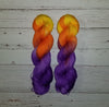 Hocus Pocus -  Hand dyed palindrome yarn - purple orange yellow Halloween sunset colors