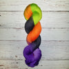 Trick or Treat - Hand dyed palindrome yarn - purple orange lime green black Halloween colors
